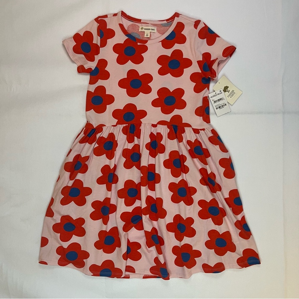 Tucker And Tate Girls Dress Short Sleeve Pink Floral Print Pockets Sz 7‎ NWT